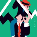 dessin évolution de la bourse et deux hommes