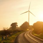 Wind turbines sunset