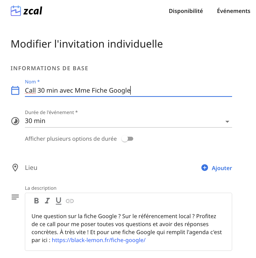 Agenda de réservation Zcal